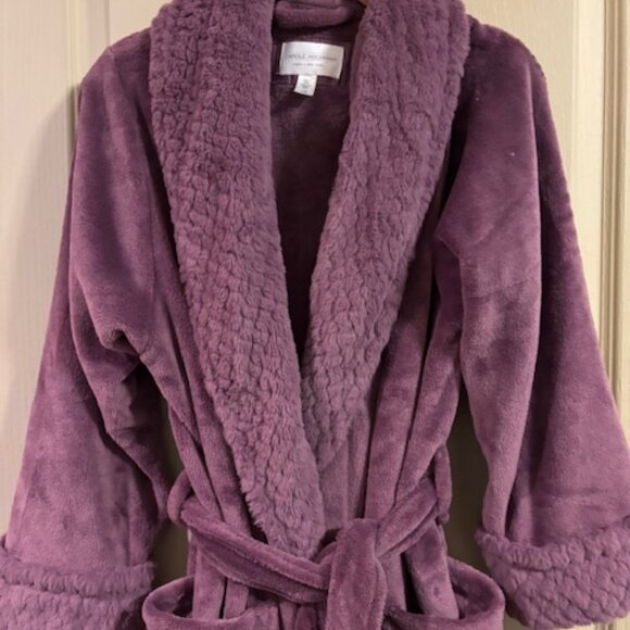 Carol Hochman Plush L Mauve Robe Wrap Style Self Tie Long Sleeve 46" Pockets - Picture 7 of 9